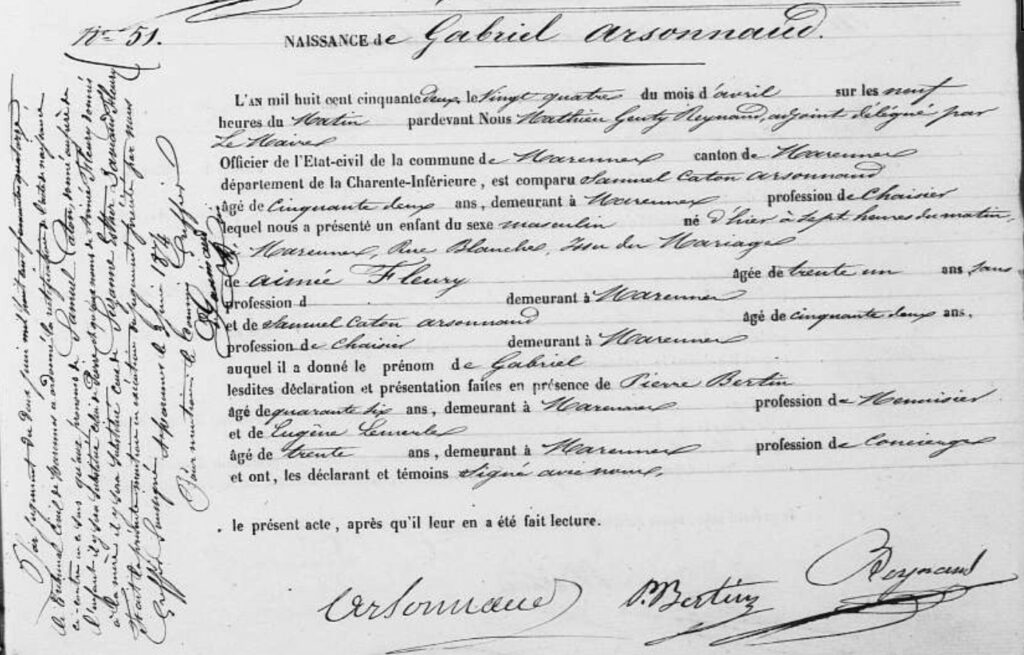 1852 Naissance ARSONNAUD Gabriel