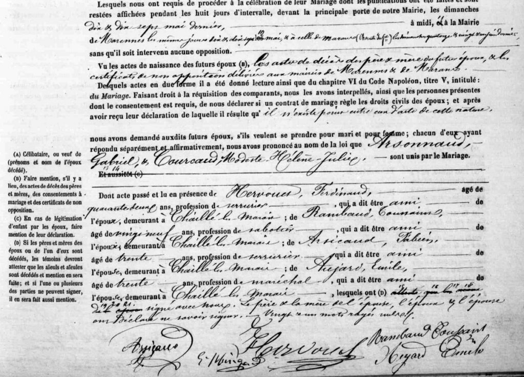 1874 Mariage ARSONNAUD Gabriel x COURCAUD Modeste - 2eme partie