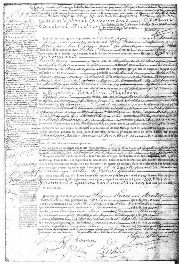 1884 Mariage ARSONNAUD Gabriel x MICHON Gustne