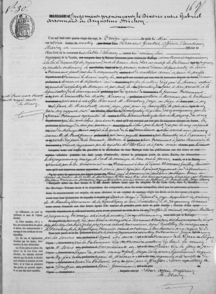 1897 Transcription divorce ARSONNAUD x MICHON